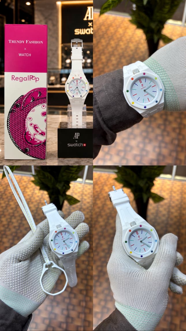 AP SWATC_H X ROYAL POP WITH BOX & SILICON STRAP WHITE