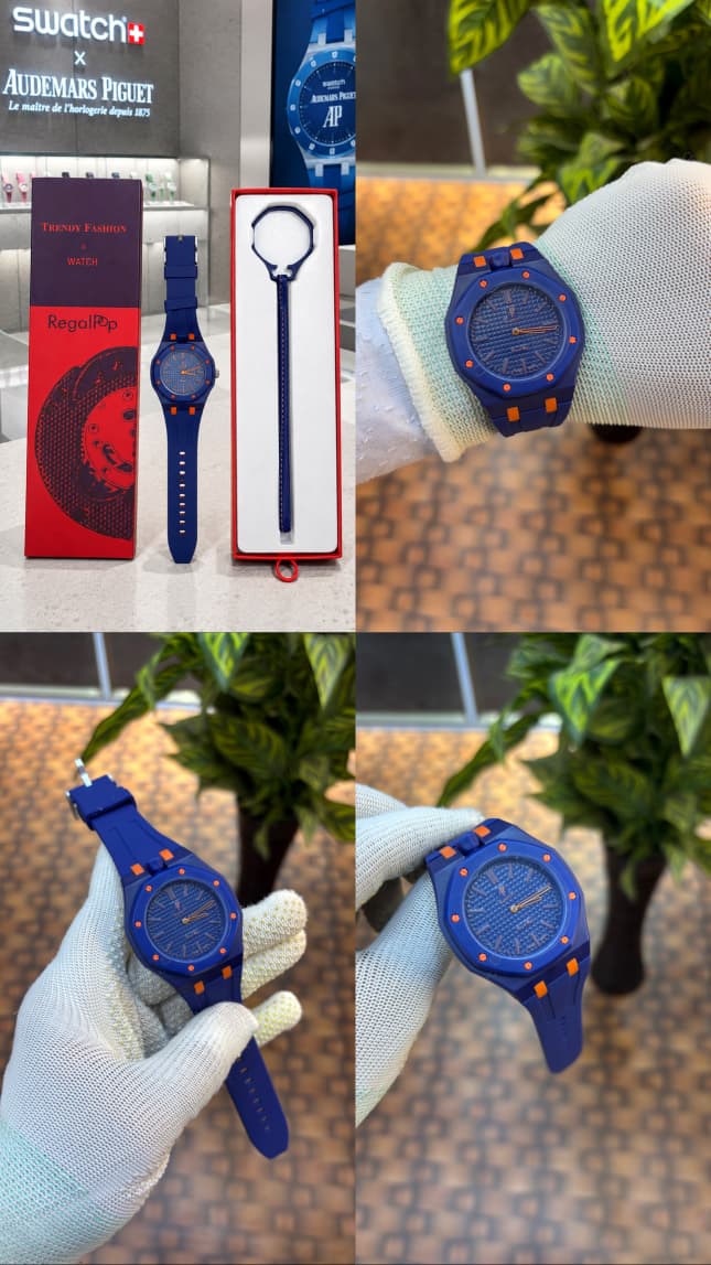 AP SWATC_H X ROYAL POP WITH BOX & SILICON STRAP DARK BLUE