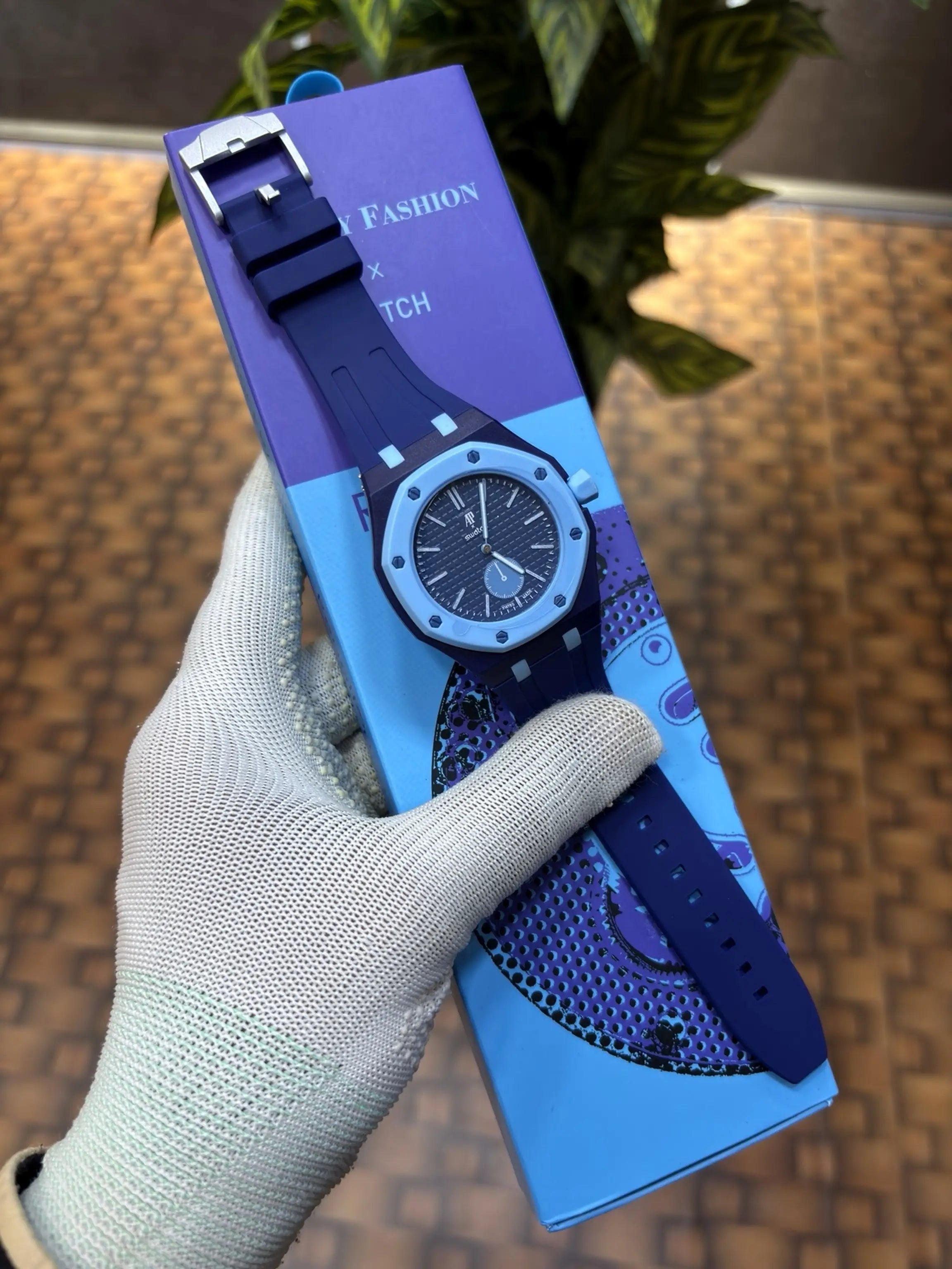 AP SWATC_H X ROYAL POP WITH BOX & SILICON STRAP  BLUE