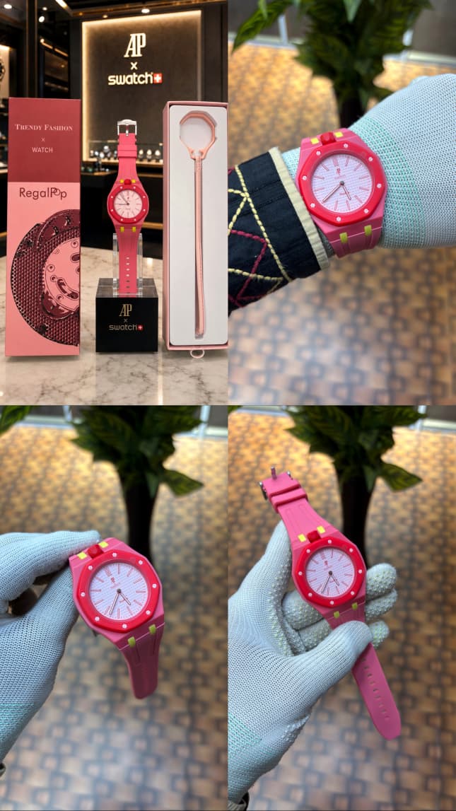AP SWATC_H X ROYAL POP WITH BOX & SILICON STRAP PINK