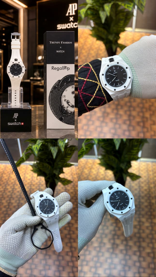 AP SWATC_H X ROYAL POP WITH BOX & SILICON STRAP WHITE BLACK