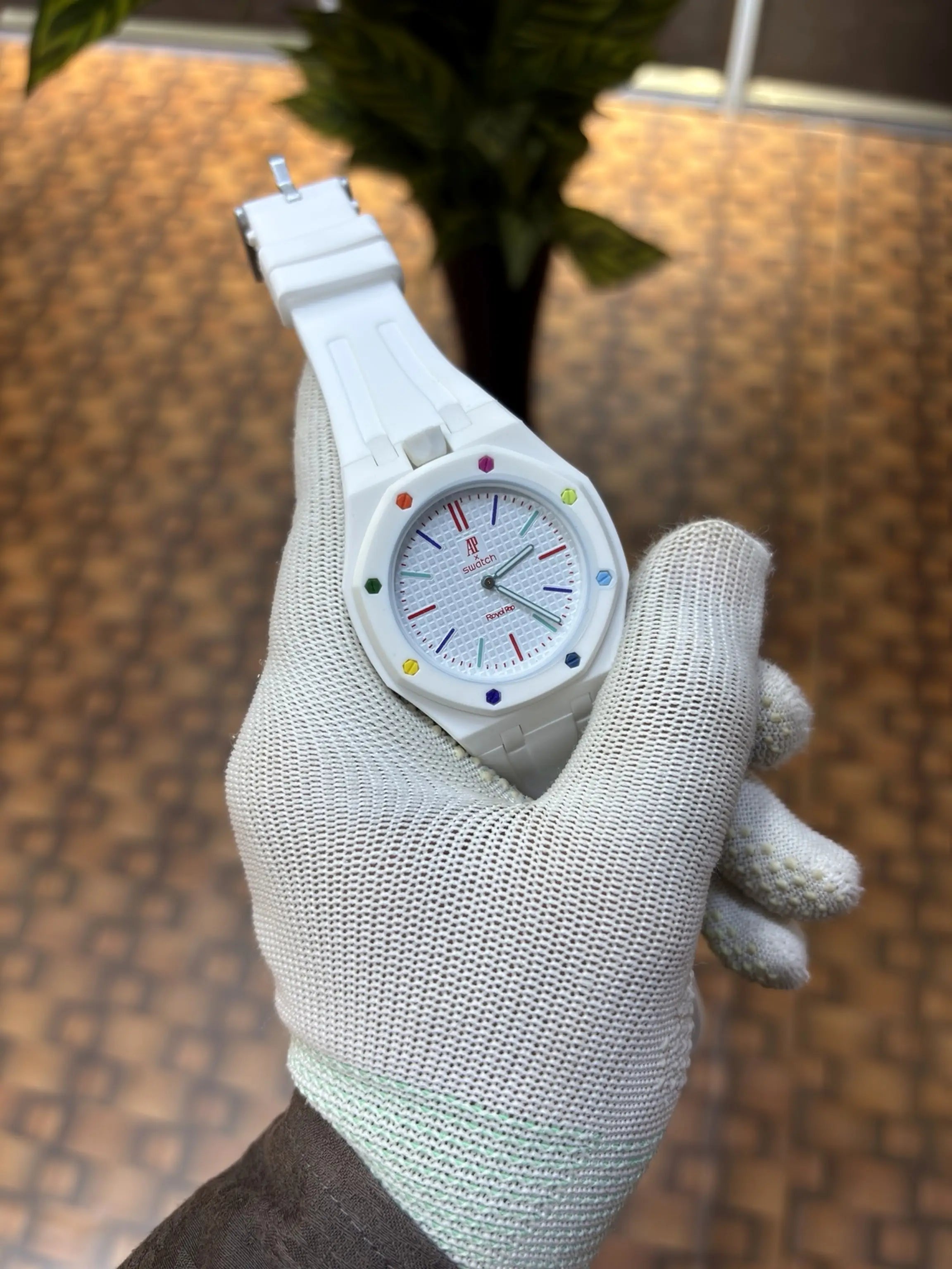 AP SWATC_H X ROYAL POP WITH BOX & SILICON STRAP WHITE