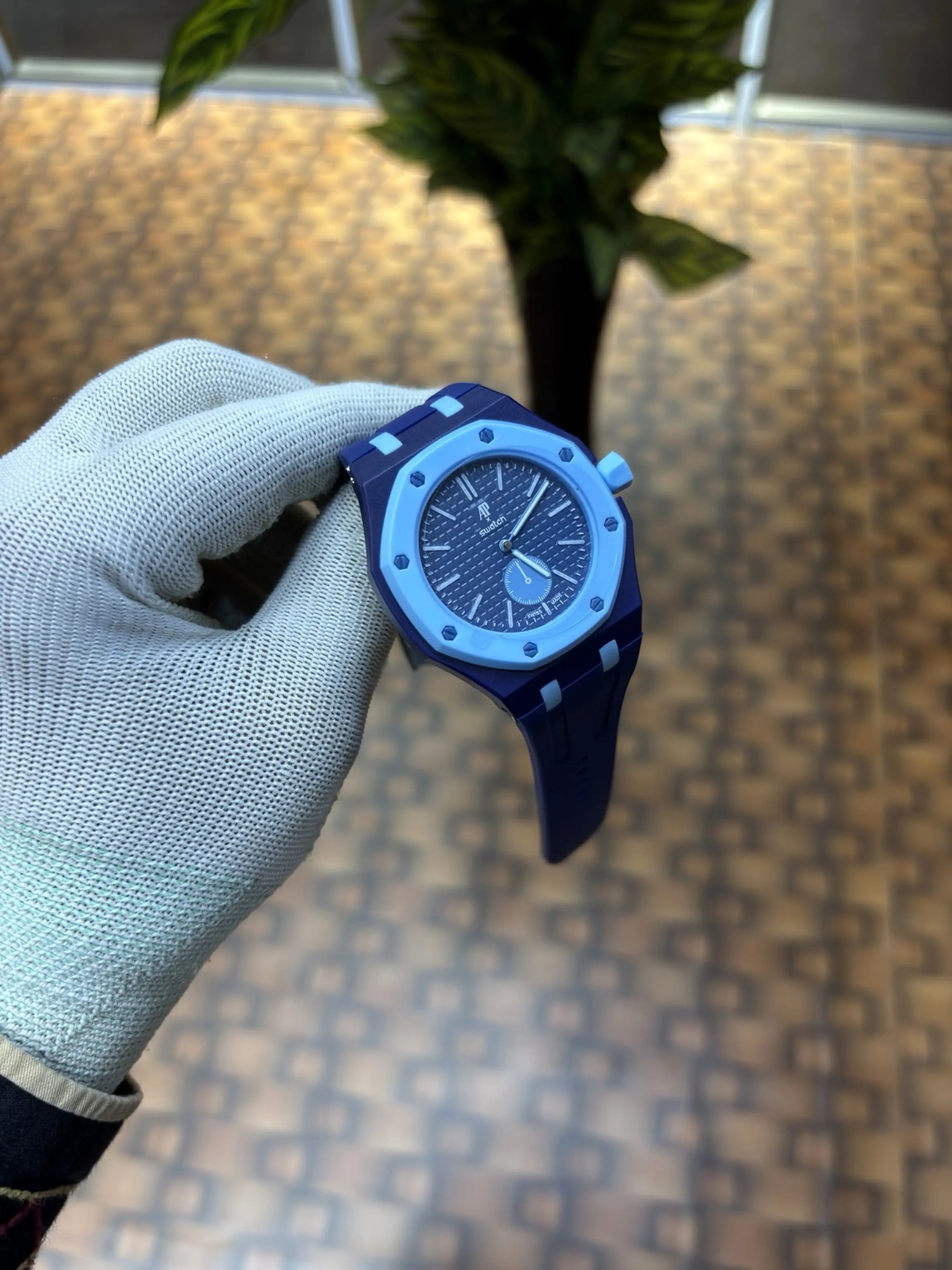 AP SWATC_H X ROYAL POP WITH BOX & SILICON STRAP  BLUE