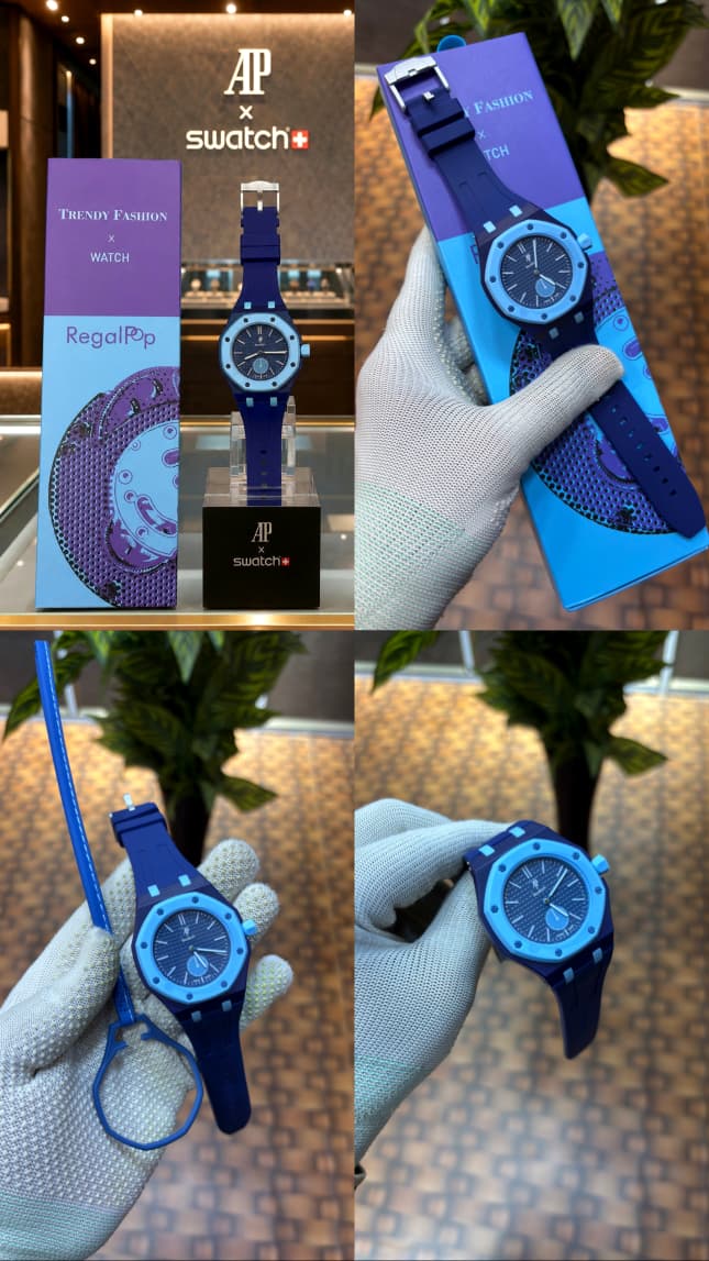 AP SWATC_H X ROYAL POP WITH BOX & SILICON STRAP  BLUE