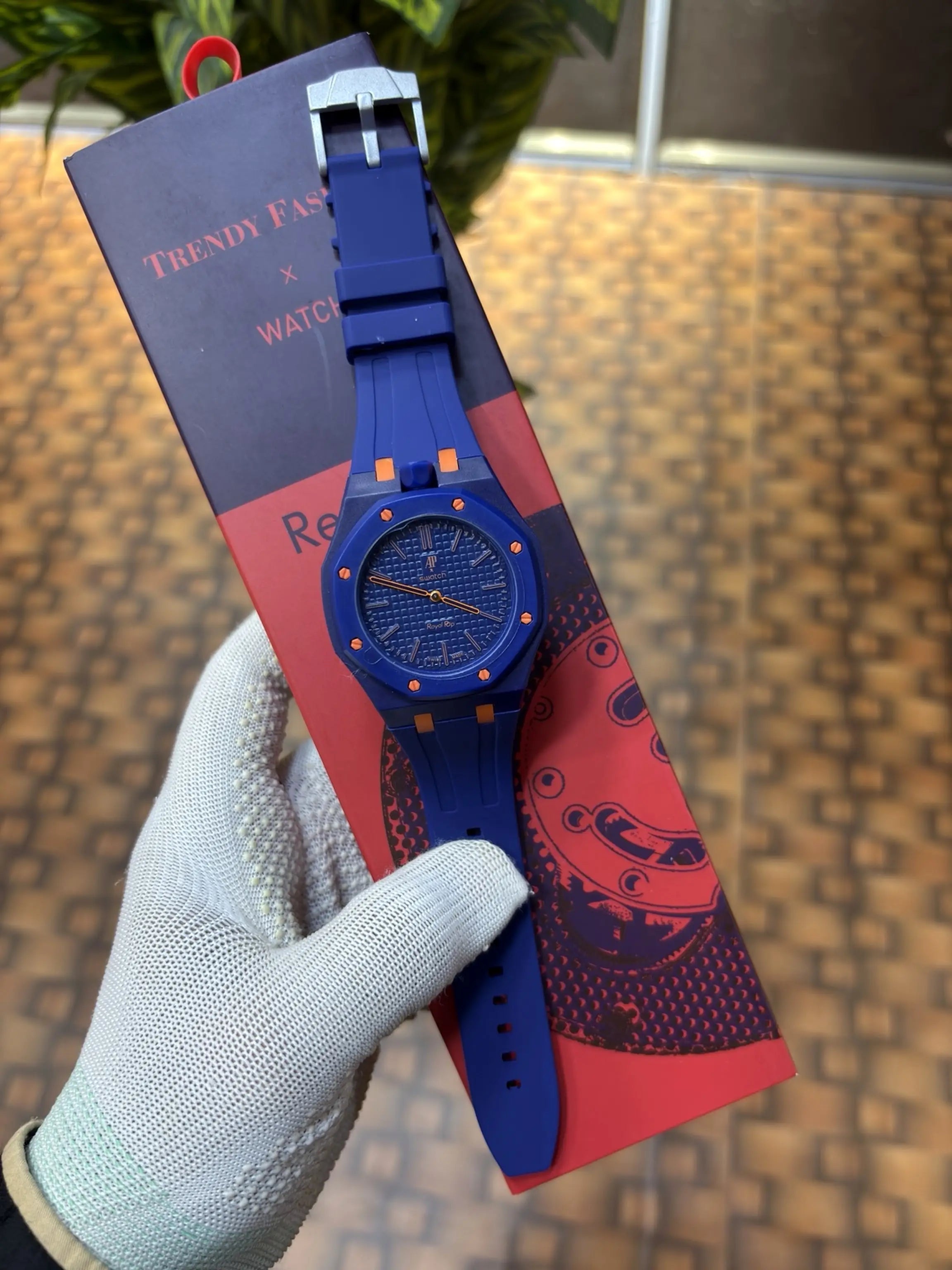 AP SWATC_H X ROYAL POP WITH BOX & SILICON STRAP DARK BLUE